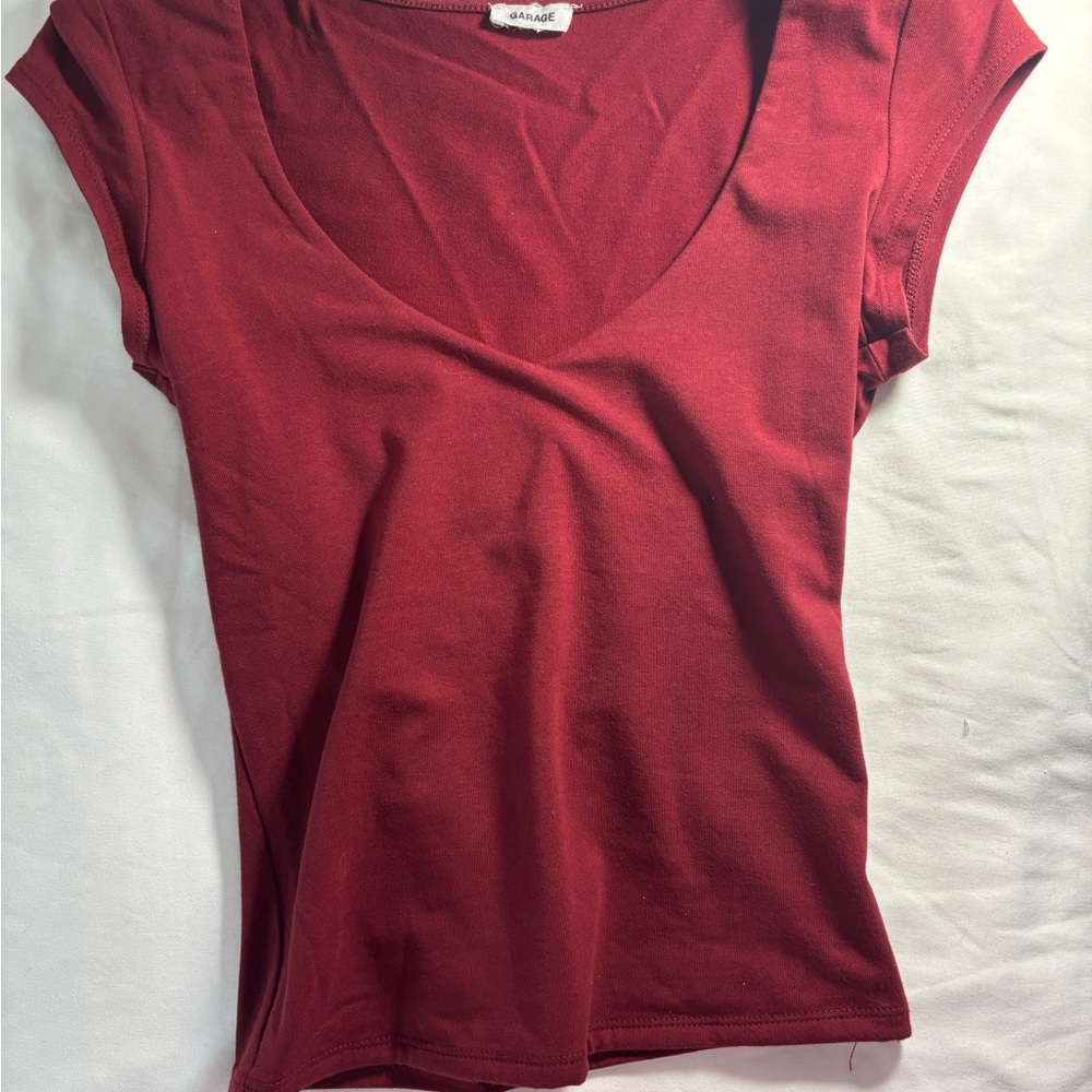 Garage Red Fitted Cap Sleeve Tee